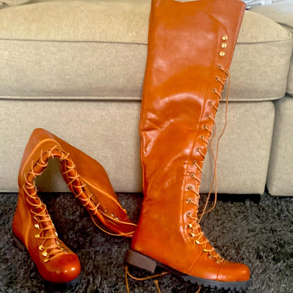 Thigh high lace up, never been worn boots
